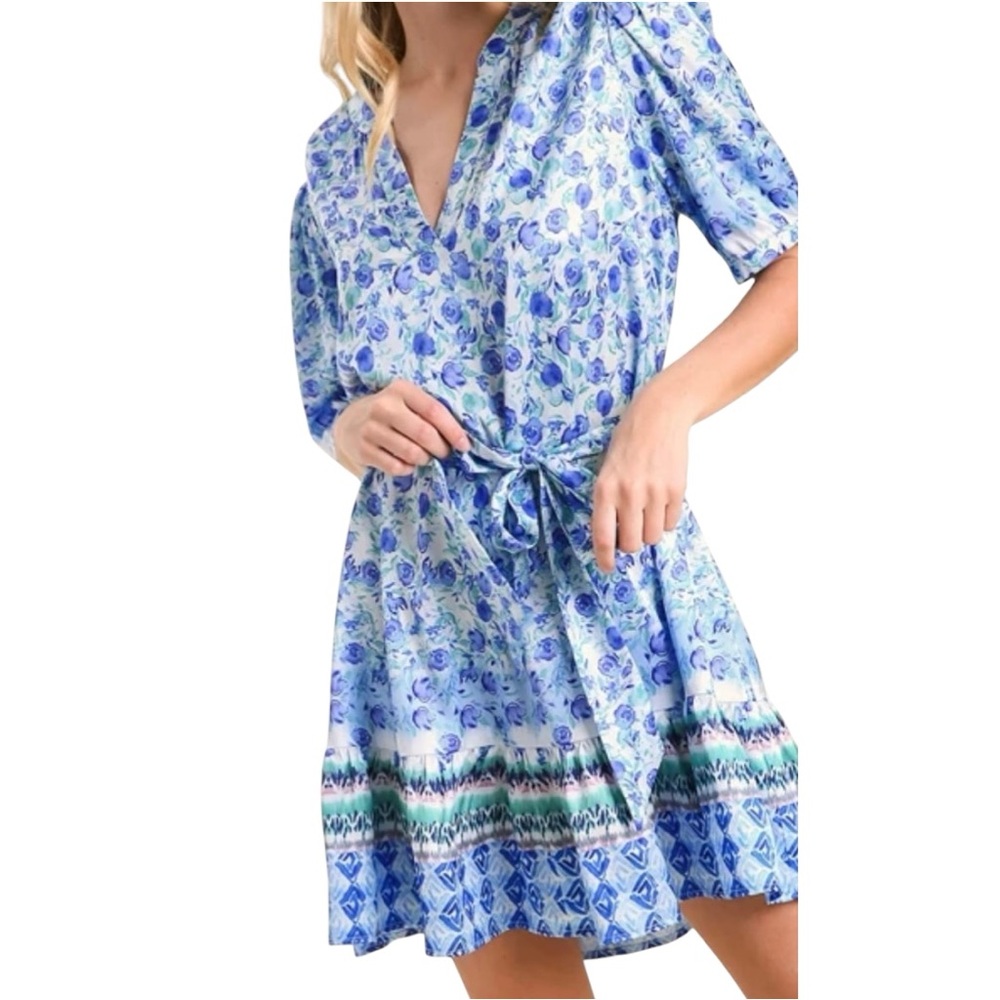 Umgee Light Blue Floral Mini Dress